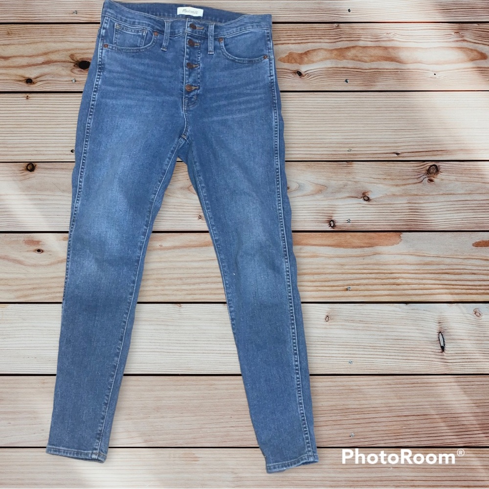 Madewell 10” high rise skinny Jean light medium wash 30 31 28 button rise cotton